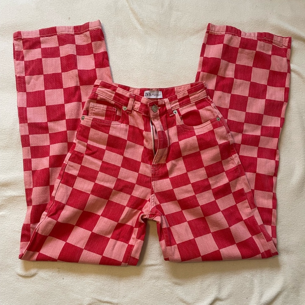 Zara red & pink checkered pants